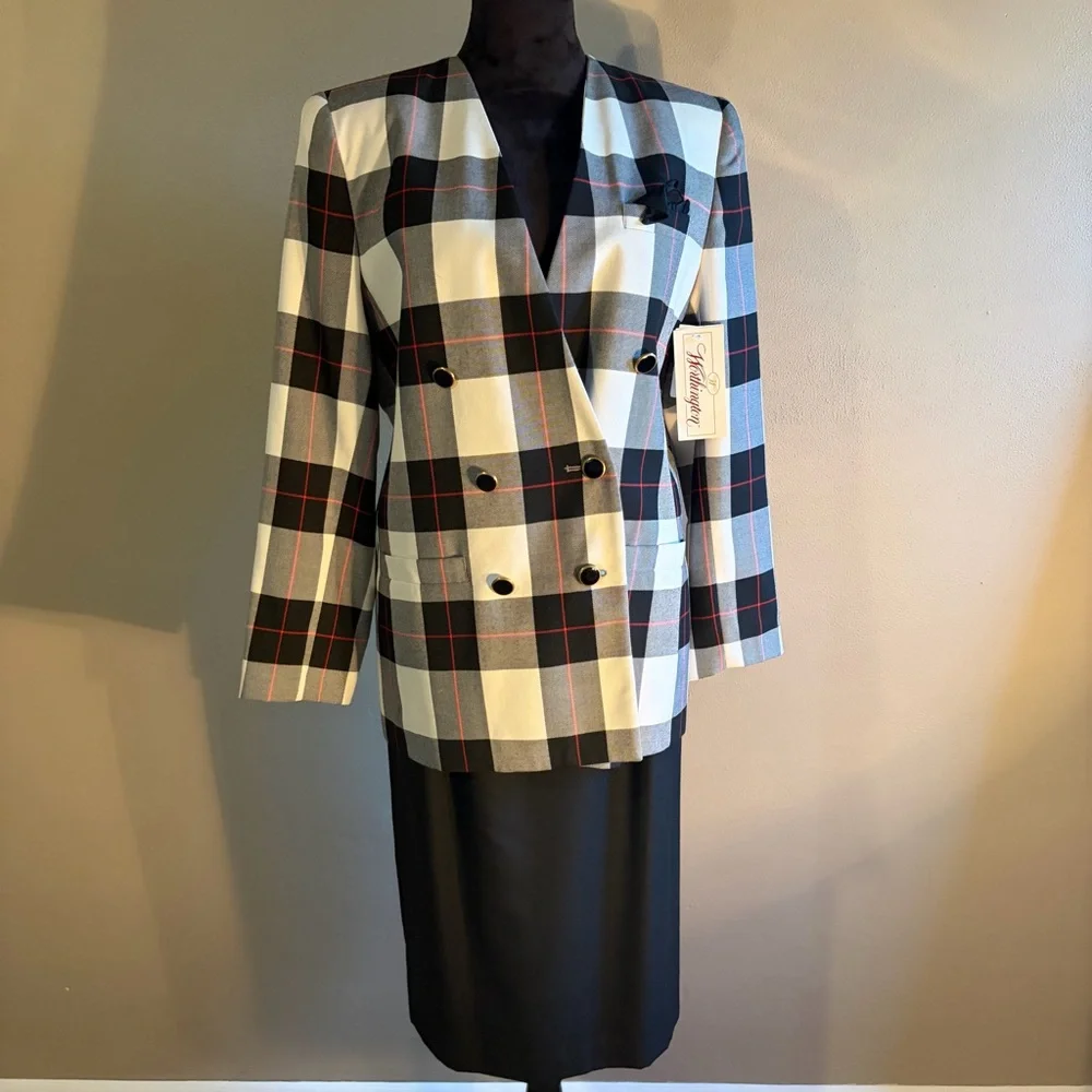 NWT Worthington 80s/90s Vintage Plaid Double-Breasted Skirt Suit Set 12 Career